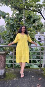 Yellow handloom jamdani dress - Image 2
