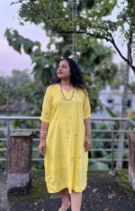 Yellow handloom jamdani dress - Image 4