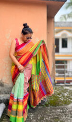 Cotton gamcha patchwork saree