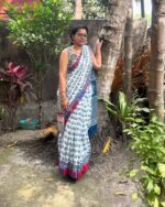 Mulmul Saree with Gamcha Border - Image 3