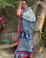 Mulmul Saree with Gamcha Border - Image 2