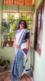 Cotton Indigo and Khadi Pocket Saree - Image 5