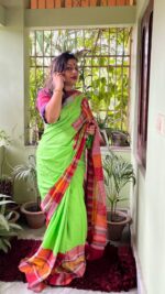 Cotton Gamcha Patchwork Saree - Image 6