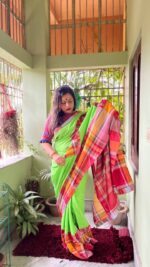 Cotton Gamcha Patchwork Saree - Image 4
