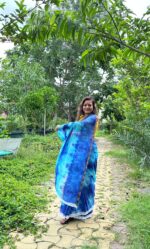 Tye-n-Dye Mulmul Saree with Lace Border - Image 7