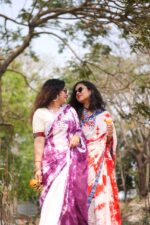 Tye-n-Dye Mulmul Saree with Lace Border - Image 3