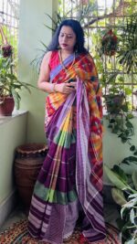 Cotton gamcha patchwork saree with blouse piece - Image 4