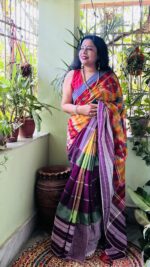 Cotton gamcha patchwork saree with blouse piece - Image 5