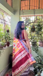 Cotton gamcha patchwork saree with blouse piece - Image 3