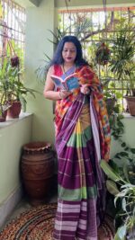 Cotton gamcha patchwork saree with blouse piece