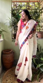 Umbrella theme patchwork saree with contrast blouse piece - Image 4
