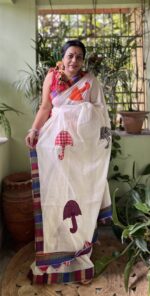 Umbrella theme patchwork saree with contrast blouse piece - Image 3