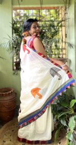 Umbrella theme patchwork saree with contrast blouse piece - Image 2