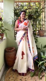 Umbrella theme patchwork saree with contrast blouse piece