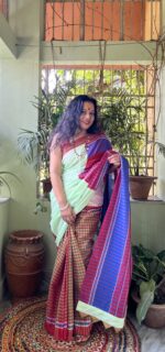 Gamcha patchwork cotton saree with blouse piece