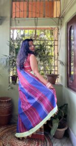 Gamcha patchwork cotton saree with blouse piece - Image 5