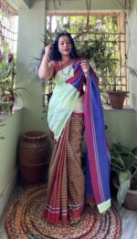 Gamcha patchwork cotton saree with blouse piece - Image 2