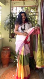 Gamcha cotton patchwork saree with blouse - Image 2