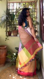 Gamcha cotton patchwork saree with blouse - Image 3