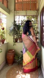 Gamcha cotton patchwork saree with blouse - Image 4