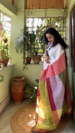 Gamcha cotton patchwork saree with blouse - Image 5