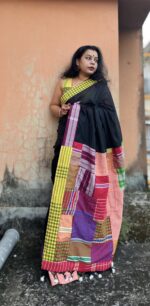 Gamcha patchwork cotton saree - Image 4