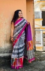 Gamcha cotton patchwork saree with blouse - Image 3
