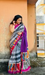 Gamcha cotton patchwork saree with blouse