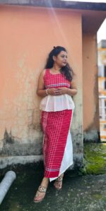 Gamcha Wrapper Skirt and Peplum Top