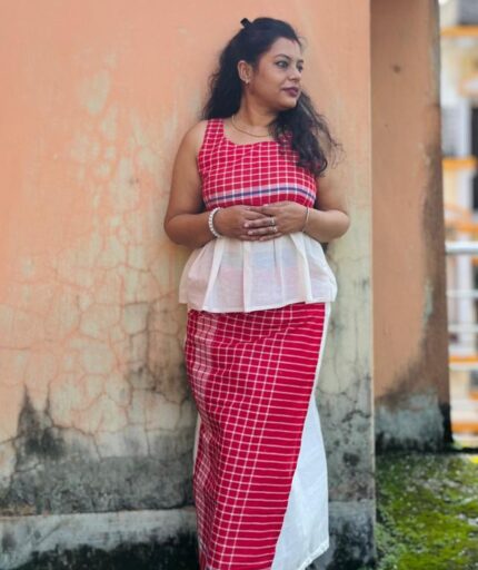 Gamcha Wrapper Skirt and Peplum Top