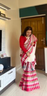 Cotton Gamcha Patchwork Saree - Image 3