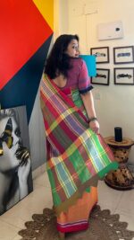 Cotton Gamcha Patchwork Saree - Image 5