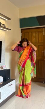 Cotton Gamcha Patchwork Saree - Image 4