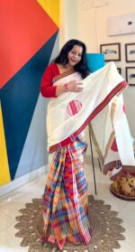 Handloom Gamcha multicoloured saree - Image 3